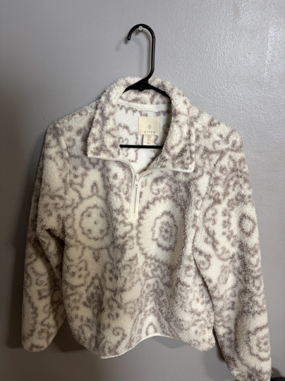 Aspen Cream & Taupe Sherpa Quarter-Zip Jacket